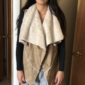 Avenue Tan and Cream Faux Fur Jacket